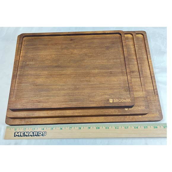 Brodark Bamboo Wood Cutting Boards Set of 3 Serving‎ Tray Charcuterie Boards - Picture 1 of 13